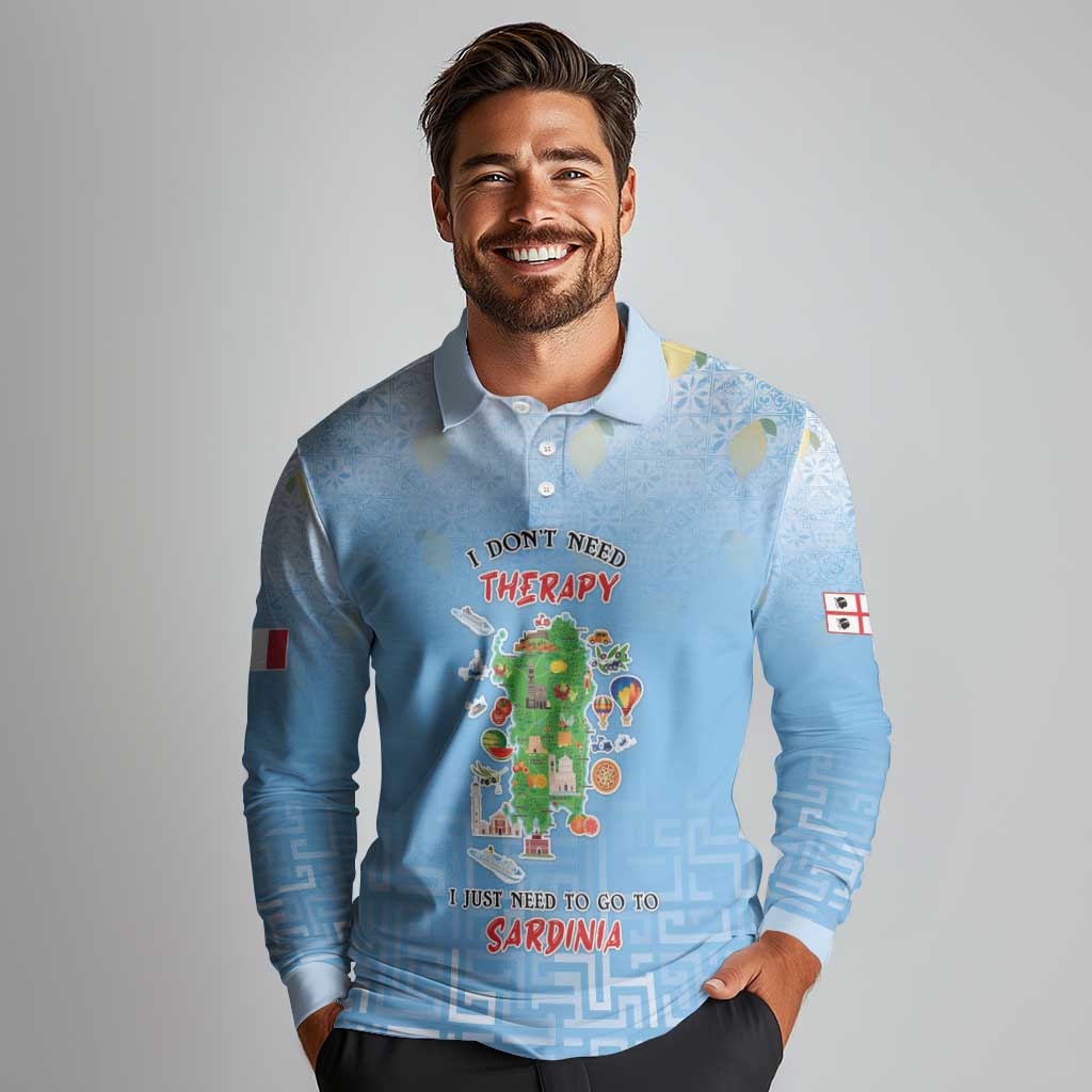 Personalized Italy Sardinia Long Sleeve Polo Shirt I Don't Need Therapy - Wonder Print Shop