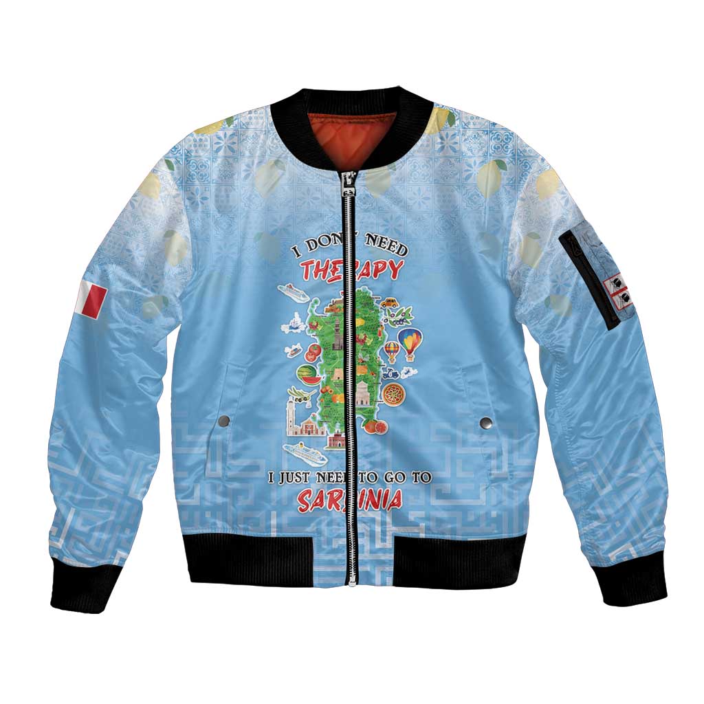 Personalized Italy Sardinia Sleeve Zip Bomber Jacket I Don't Need Therapy - Wonder Print Shop