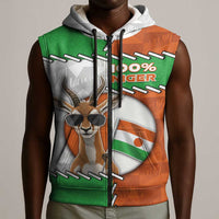 Personalized Niger Sleeveless Zip Hoodie Dama Gazelle Waving Flag Funny Style