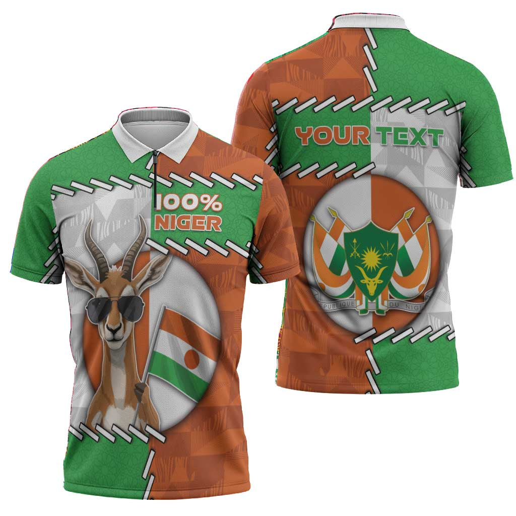 Personalized Niger Zipper Polo Shirt Dama Gazelle Waving Flag Funny Style
