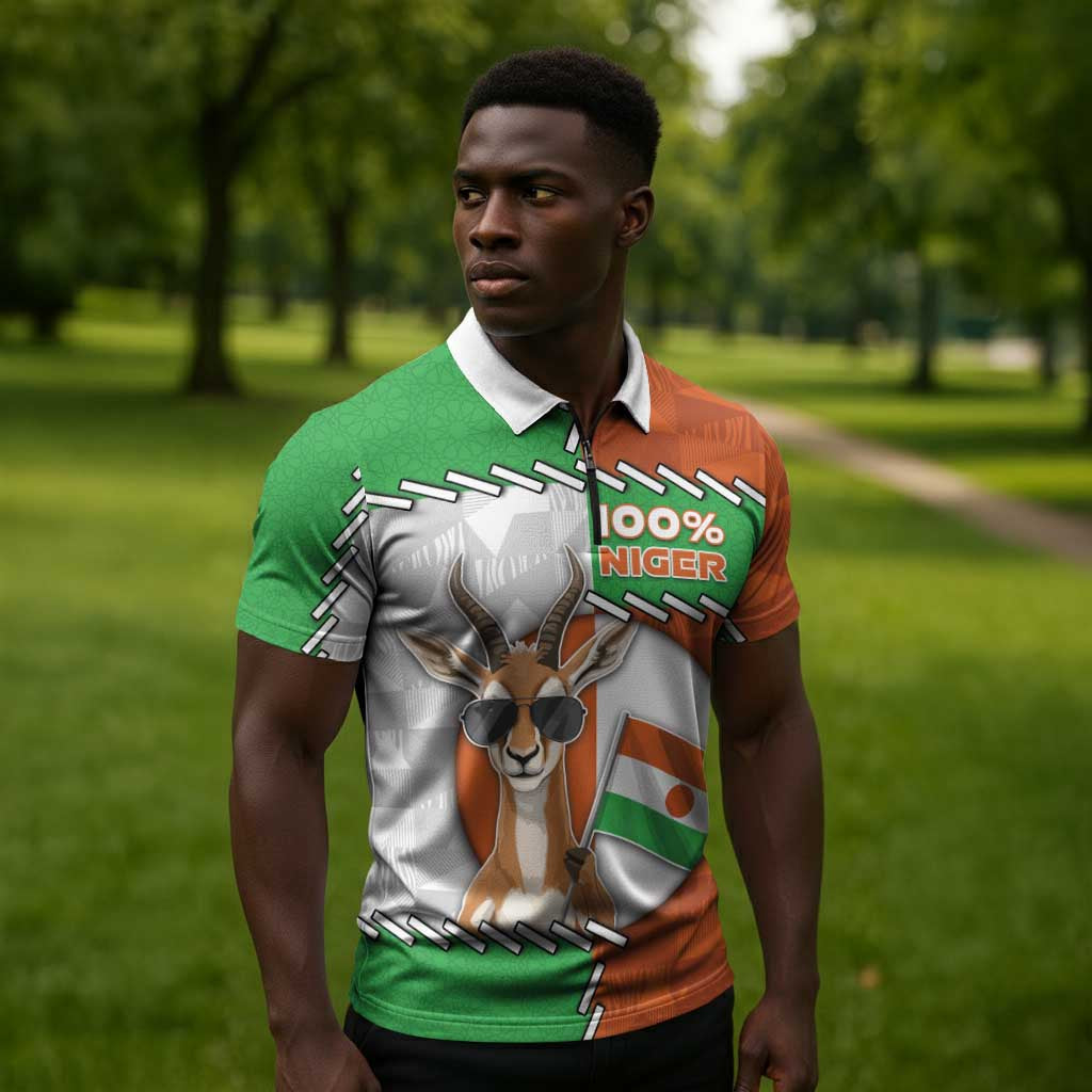 Personalized Niger Zipper Polo Shirt Dama Gazelle Waving Flag Funny Style