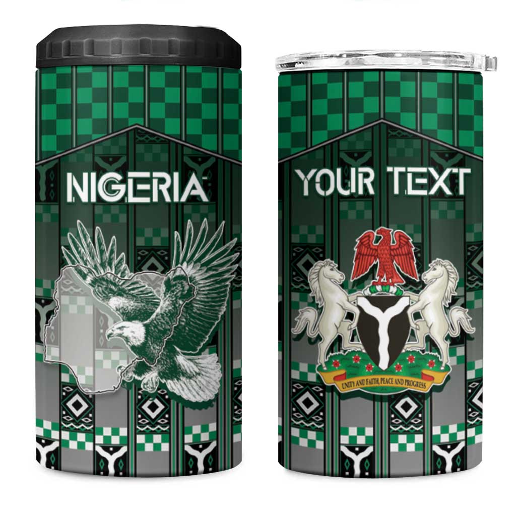 Personalized Nigeria 4 in 1 Can Cooler Tumbler Eagle With Tribal Patterns