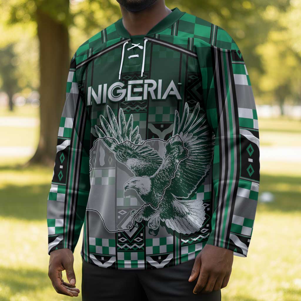 Personalized Nigeria Hockey Jersey Eagle With Tribal Patterns