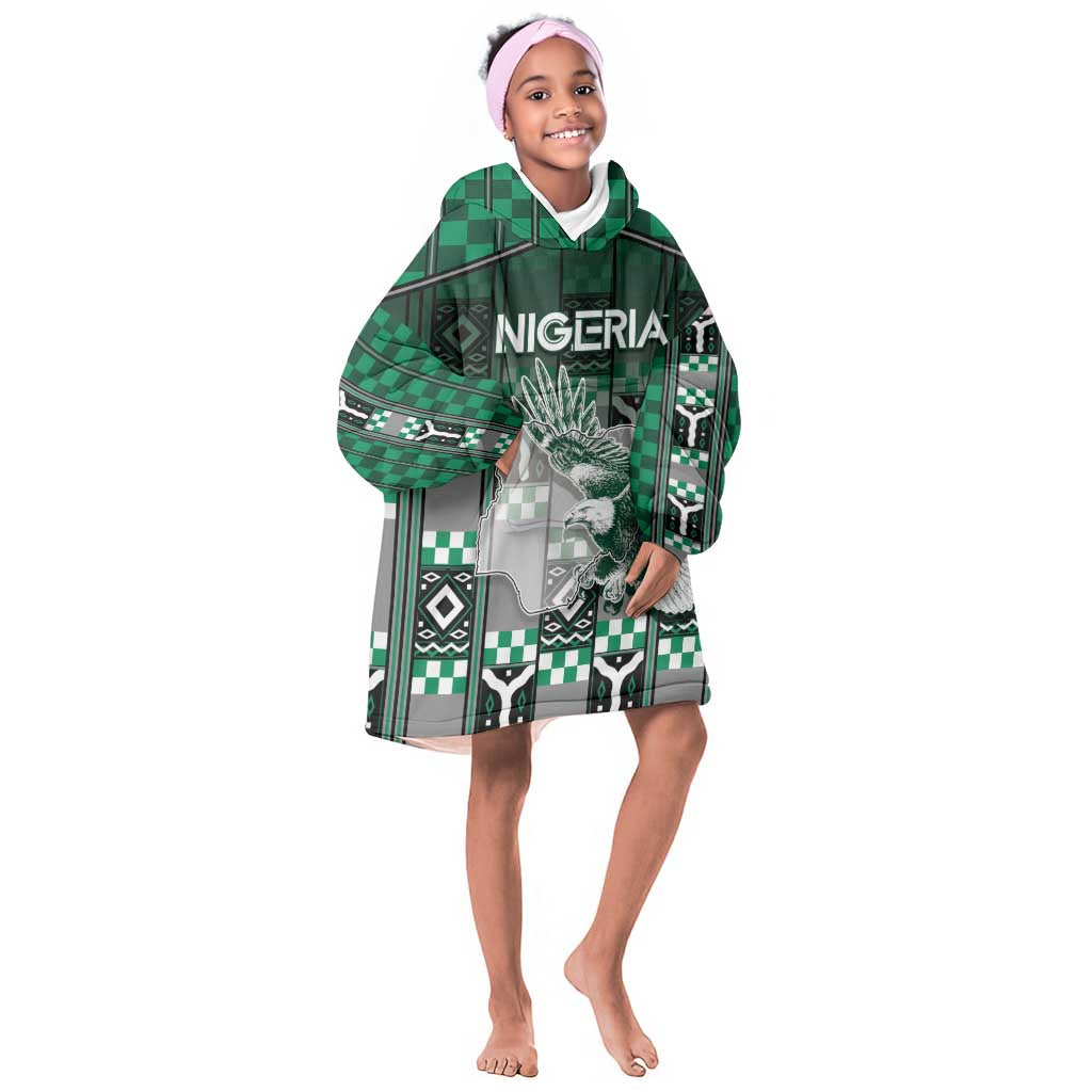 Personalized Nigeria Kid Wearable Blanket Hoodie Eagle With Tribal Patterns