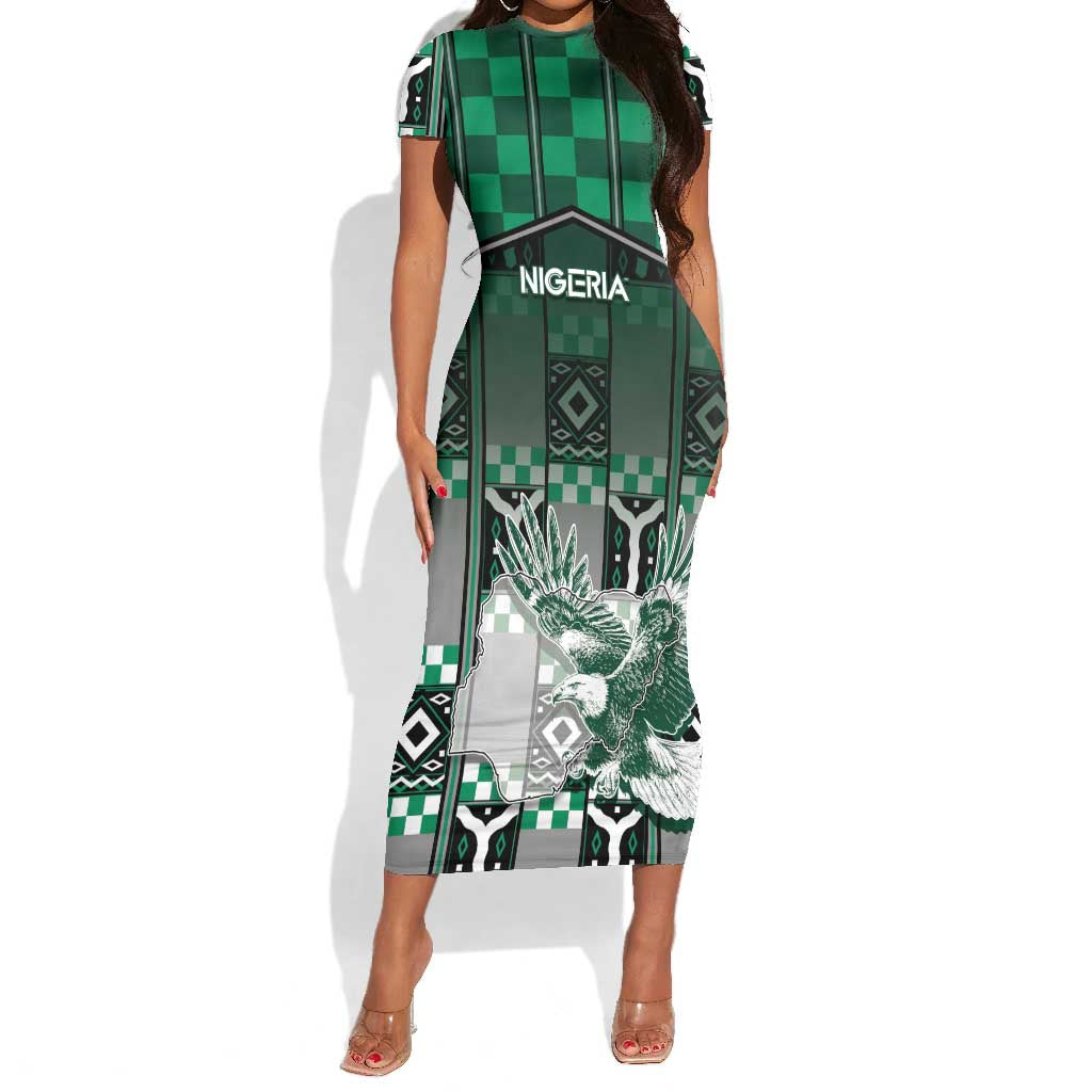 Personalized Nigeria Short Sleeve Bodycon Dress Eagle With Tribal Patterns