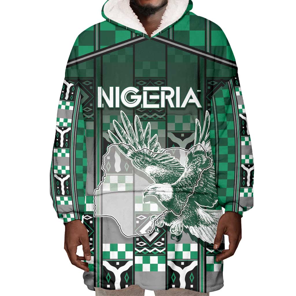 Personalized Nigeria Wearable Blanket Hoodie Eagle With Tribal Patterns