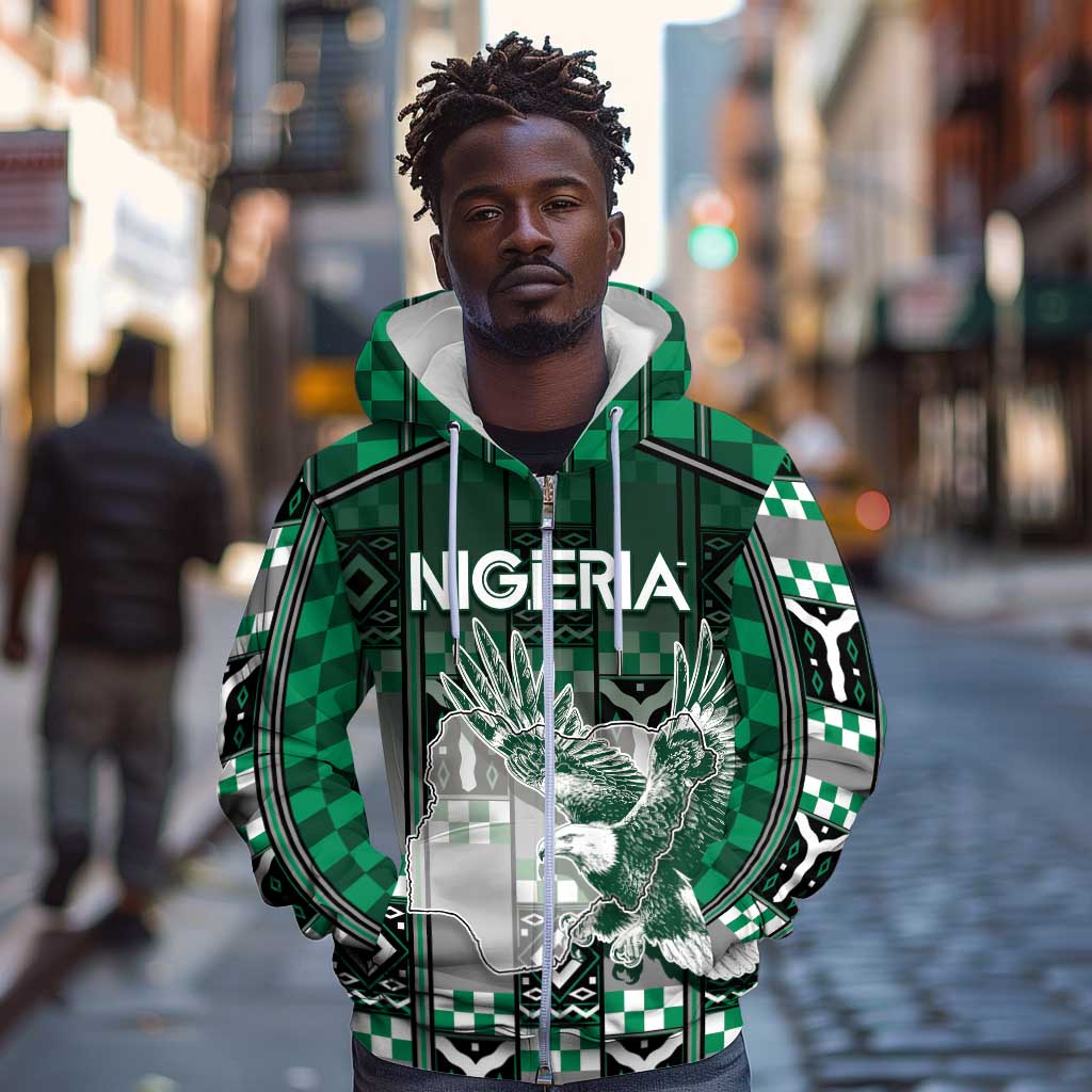 Personalized Nigeria Zip Hoodie Eagle With Tribal Patterns