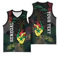 Personalized Senegal Basketball Jersey Heart Baobab Art Grunge Style