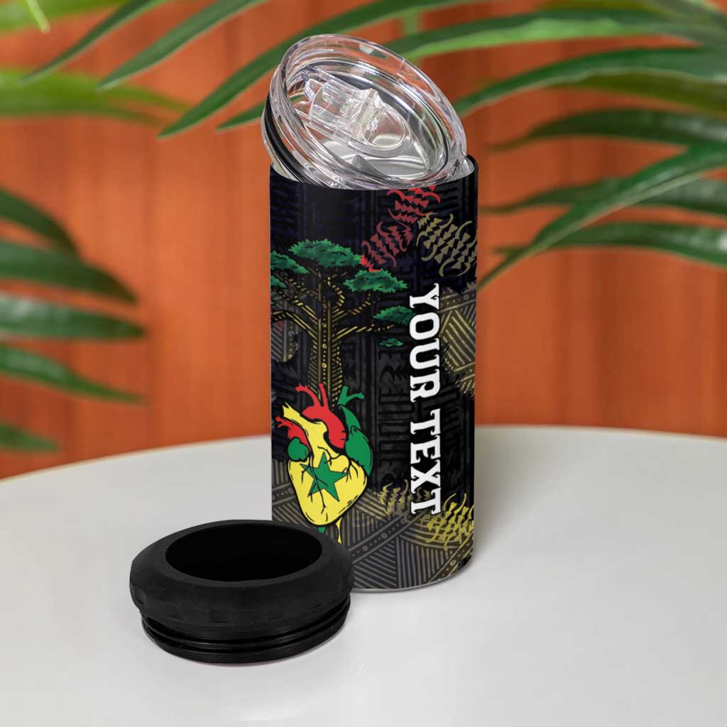 Personalized Senegal 4 in 1 Can Cooler Tumbler Heart Baobab Art Grunge Style