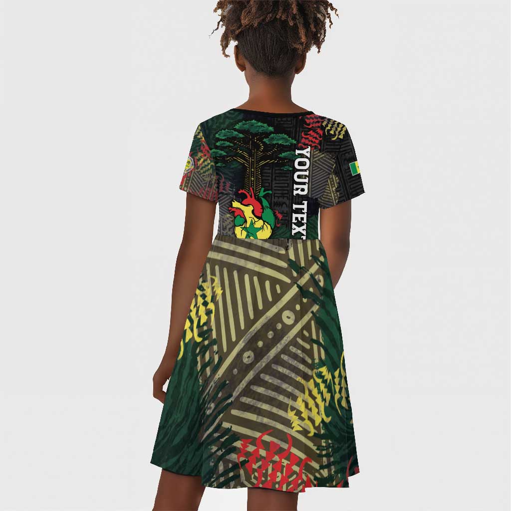 Personalized Senegal Kid Short Sleeve Dress Heart Baobab Art Grunge Style
