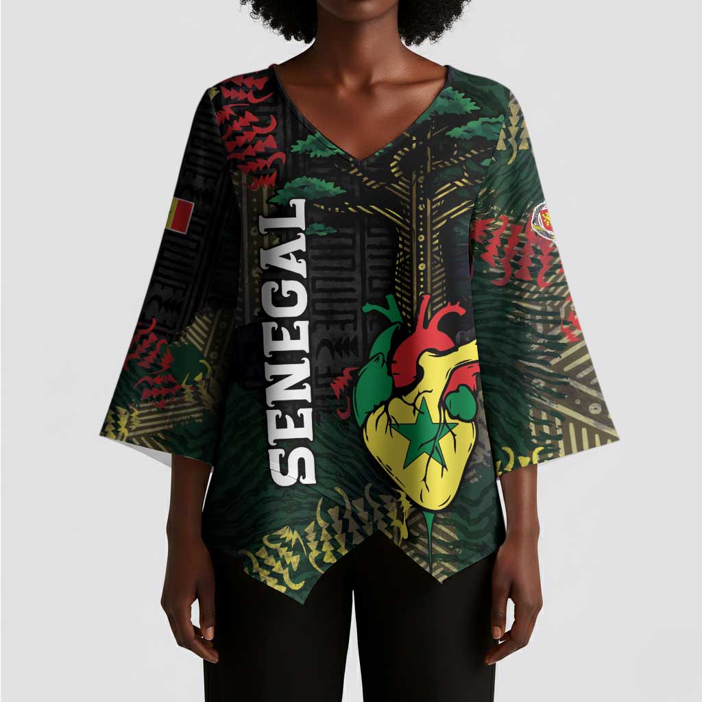 Personalized Senegal Kimono Sleeve Blouse Heart Baobab Art Grunge Style