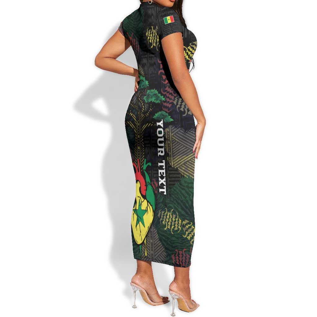 Personalized Senegal Short Sleeve Bodycon Dress Heart Baobab Art Grunge Style