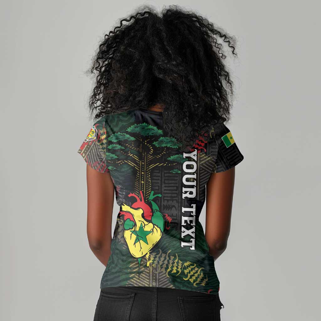 Personalized Senegal Women V-Neck T-Shirt Heart Baobab Art Grunge Style