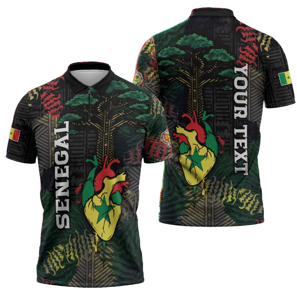 Personalized Senegal Zipper Polo Shirt Heart Baobab Art Grunge Style