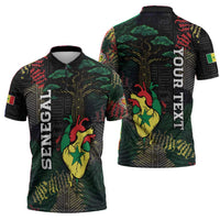 Personalized Senegal Zipper Polo Shirt Heart Baobab Art Grunge Style