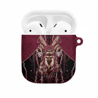 Qatar Football AirPods Case Glitch Style Falcon With Arabic Patterns