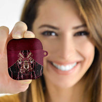 Qatar Football AirPods Case Glitch Style Falcon With Arabic Patterns
