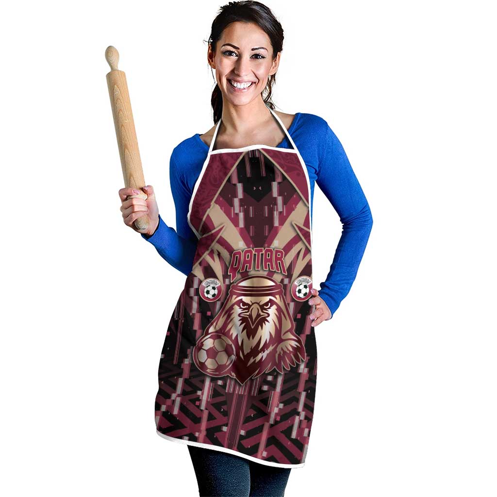 Qatar Football Apron Glitch Style Falcon With Arabic Patterns