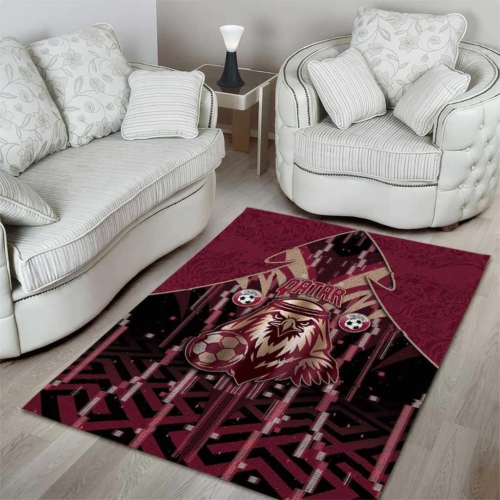 Qatar Football Area Rug Glitch Style Falcon With Arabic Patterns