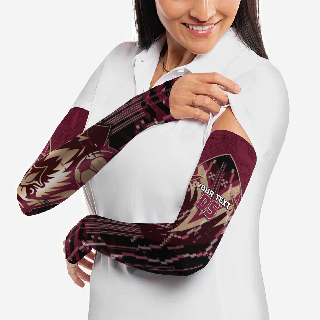 Custom Qatar Football Arm Sleeves Glitch Style Falcon With Arabic Patterns