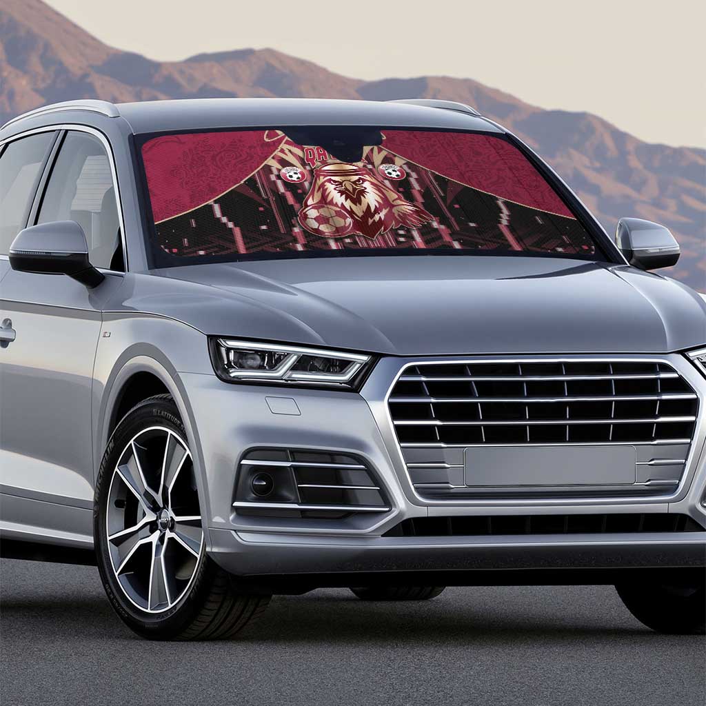 Qatar Football Auto Sun Shade Glitch Style Falcon With Arabic Patterns