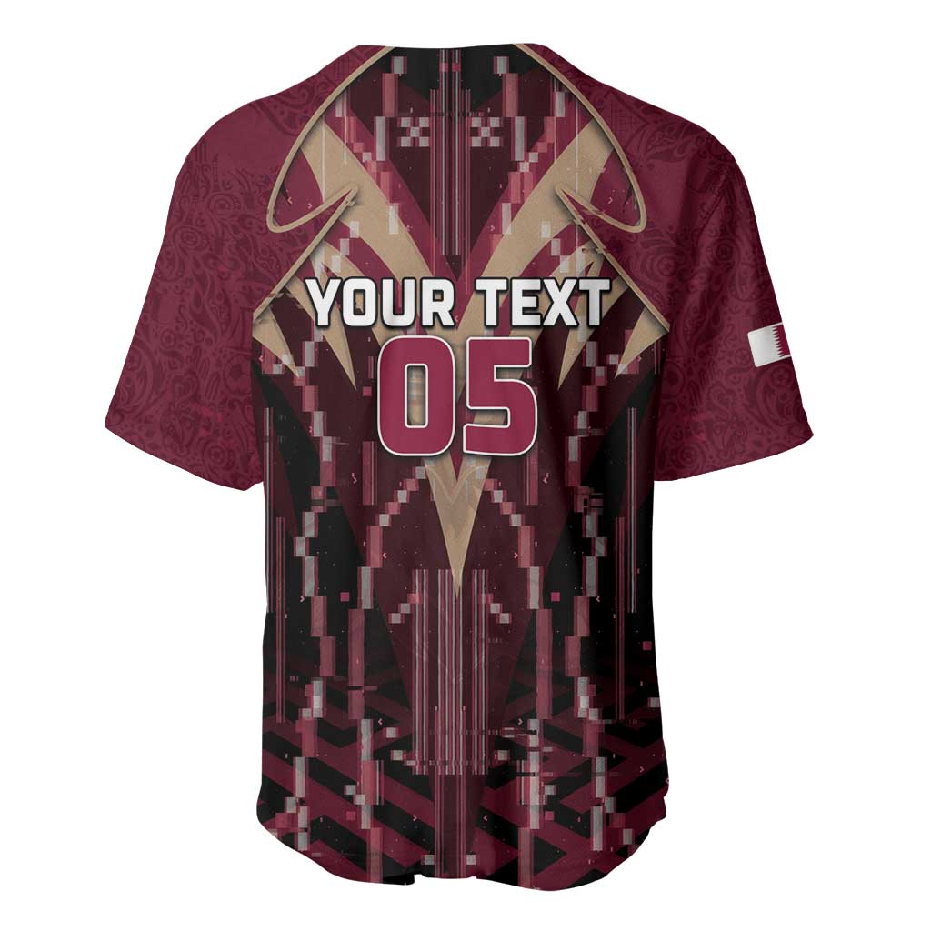 Custom Qatar Football Baseball Jersey Glitch Style Falcon With Arabic Patterns