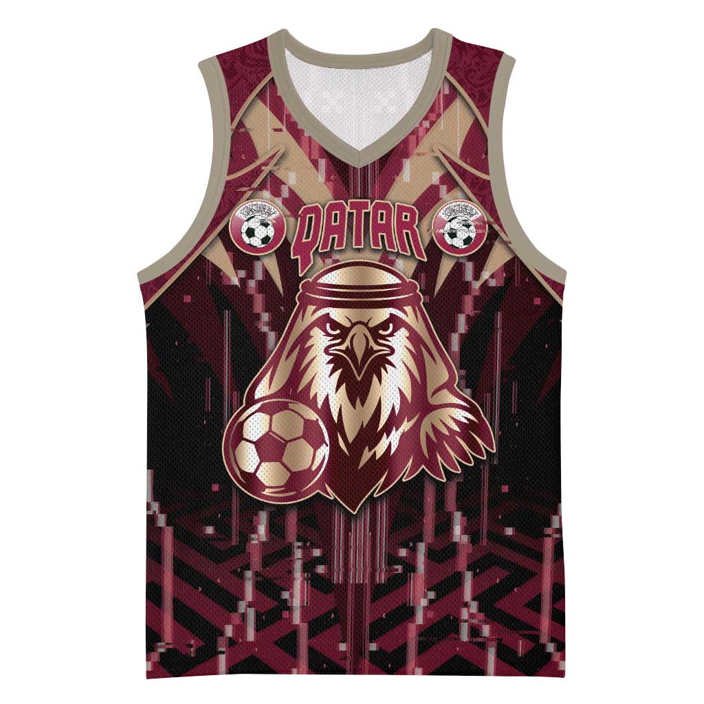 Custom Qatar Football Basketball Jersey Glitch Style Falcon With Arabic Patterns