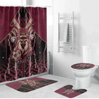 Qatar Football Bathroom Set Glitch Style Falcon With Arabic Patterns