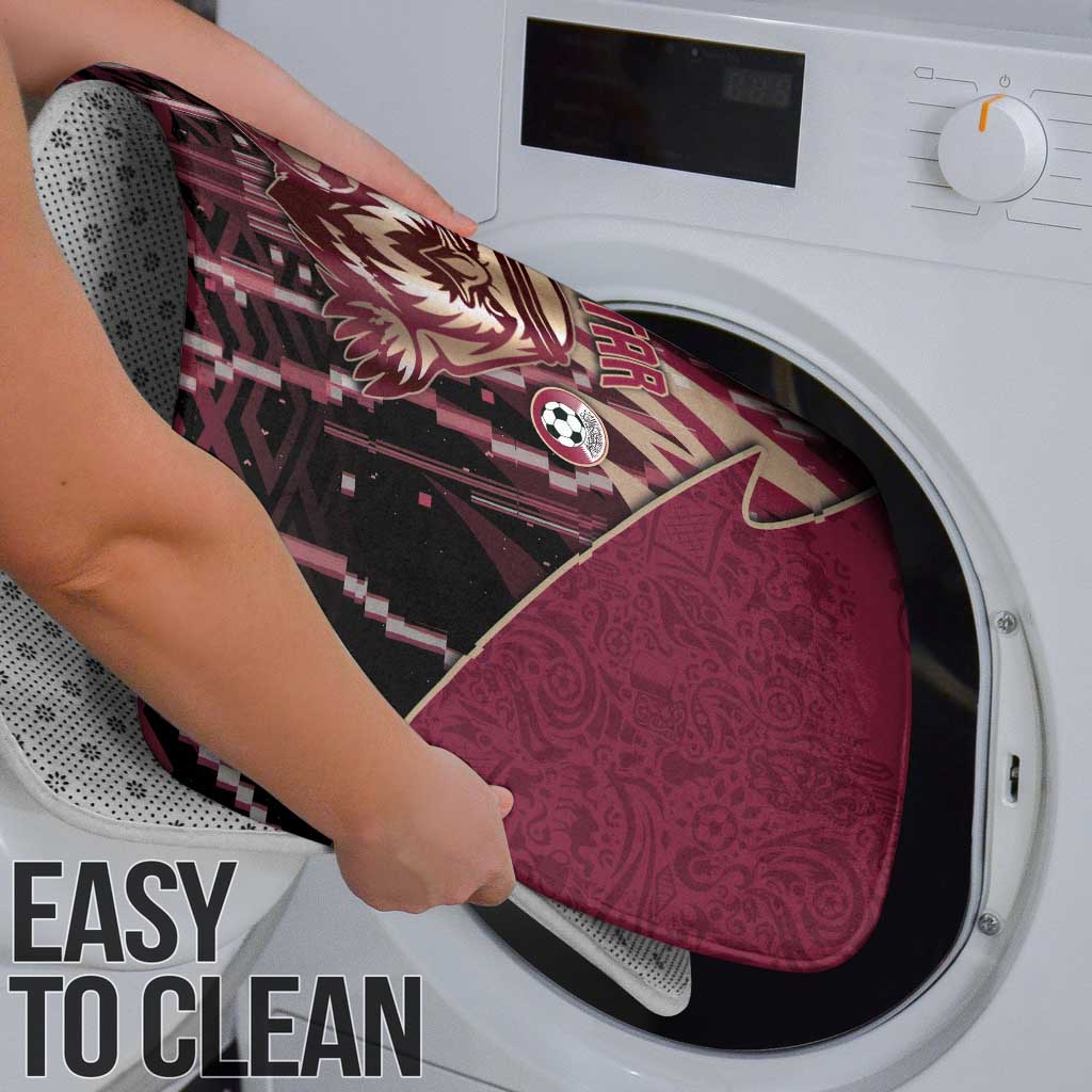Qatar Football Bathroom Set Glitch Style Falcon With Arabic Patterns