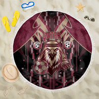 Qatar Football Beach Blanket Glitch Style Falcon With Arabic Patterns
