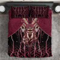 Qatar Football Bedding Set Glitch Style Falcon With Arabic Patterns