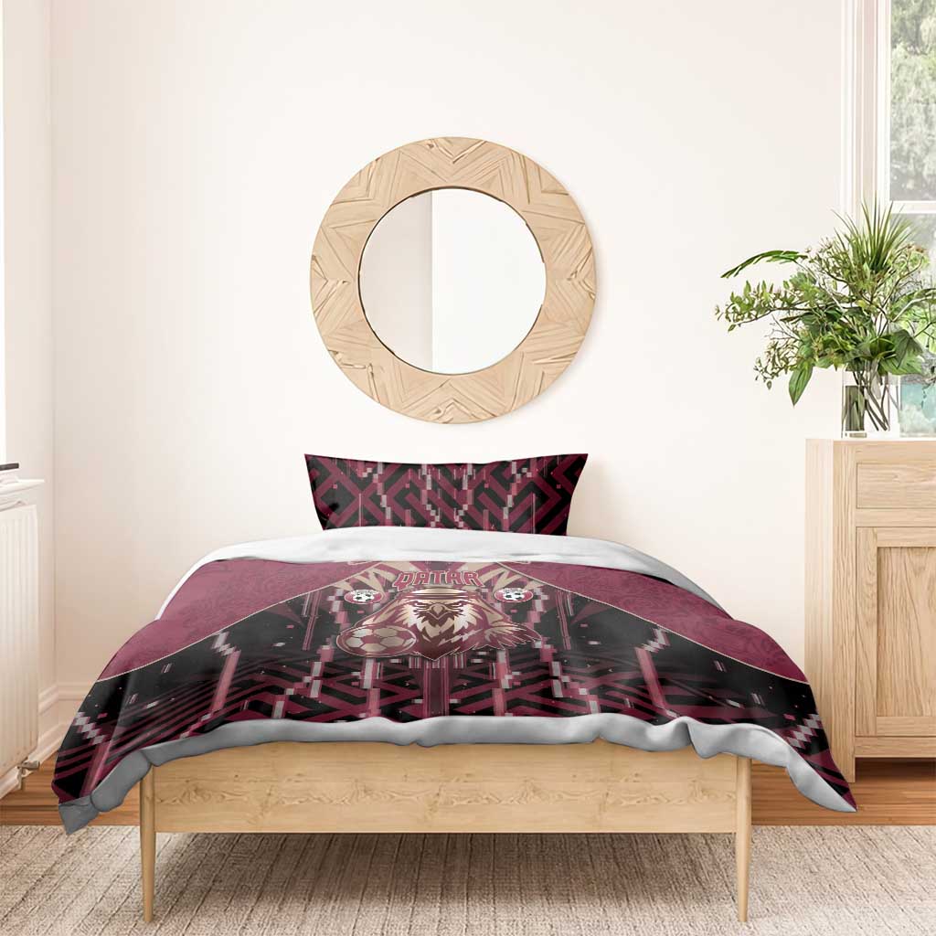 Qatar Football Bedding Set Glitch Style Falcon With Arabic Patterns