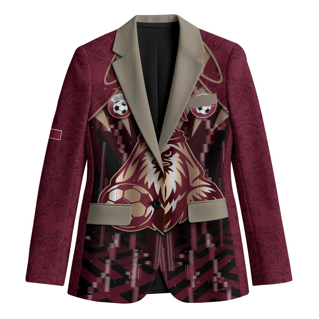 Custom Qatar Football Blazer Glitch Style Falcon With Arabic Patterns