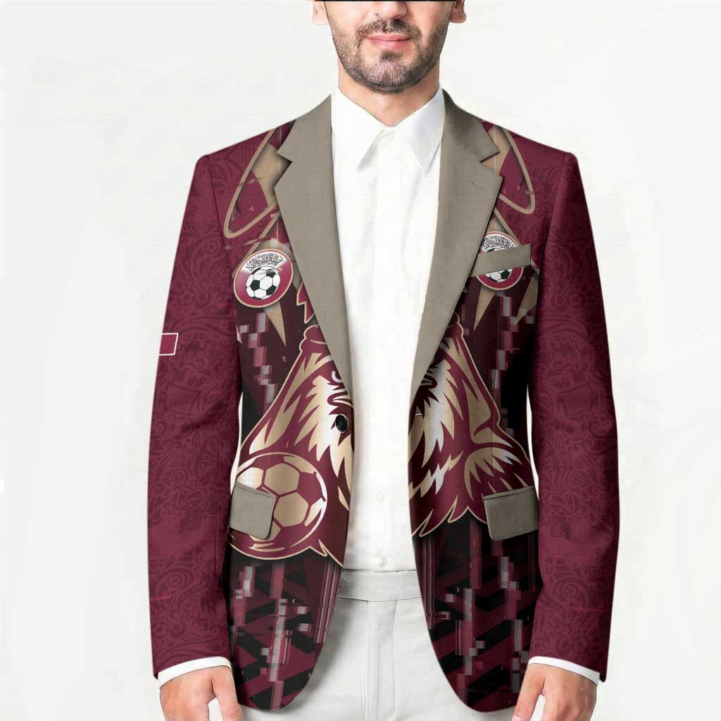 Custom Qatar Football Blazer Glitch Style Falcon With Arabic Patterns
