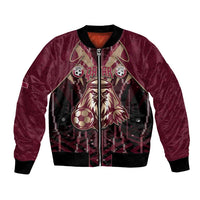 Custom Qatar Football Bomber Jacket Glitch Style Falcon With Arabic Patterns