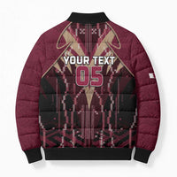 Custom Qatar Football Bomber Puffer Jacket Glitch Style Falcon With Arabic Patterns
