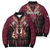 Custom Qatar Football Bomber Puffer Jacket Glitch Style Falcon With Arabic Patterns