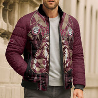 Custom Qatar Football Bomber Puffer Jacket Glitch Style Falcon With Arabic Patterns