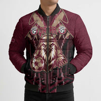 Custom Qatar Football Bomber Puffer Jacket Glitch Style Falcon With Arabic Patterns