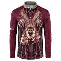Custom Qatar Football Button Sweatshirt Glitch Style Falcon With Arabic Patterns