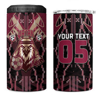 Custom Qatar Football 4 in 1 Can Cooler Tumbler Glitch Style Falcon With Arabic Patterns