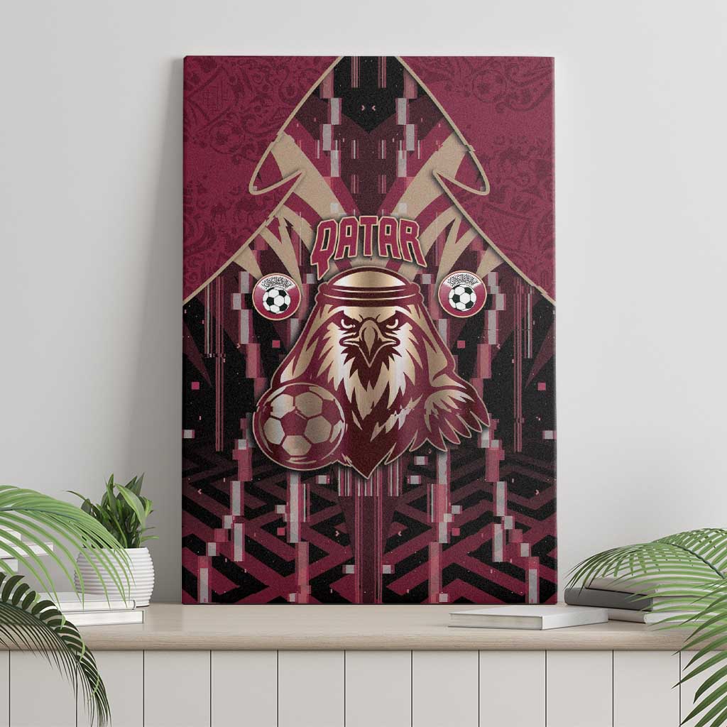 Qatar Football Canvas Wall Art Glitch Style Falcon With Arabic Patterns