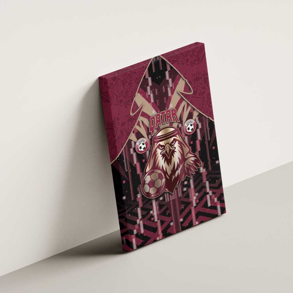 Qatar Football Canvas Wall Art Glitch Style Falcon With Arabic Patterns