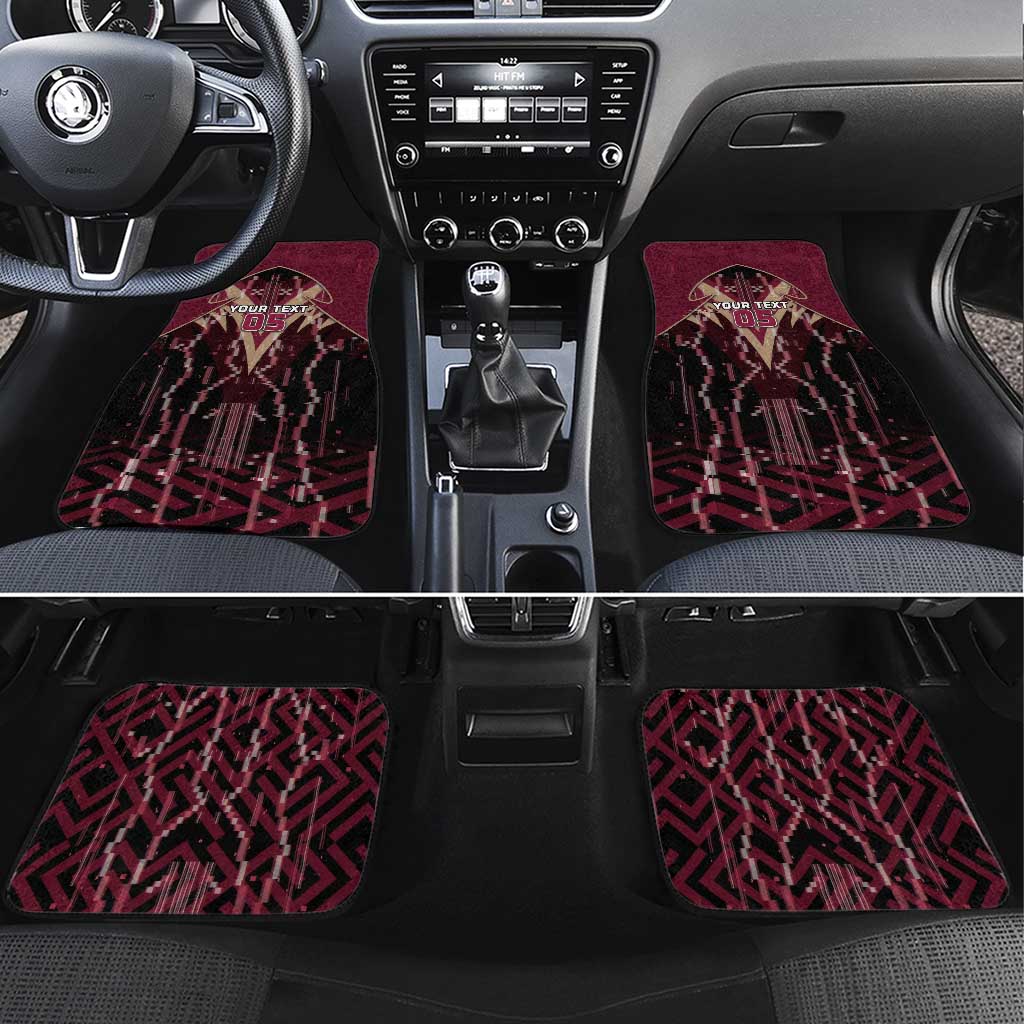 Custom Qatar Football Car Mats Glitch Style Falcon With Arabic Patterns