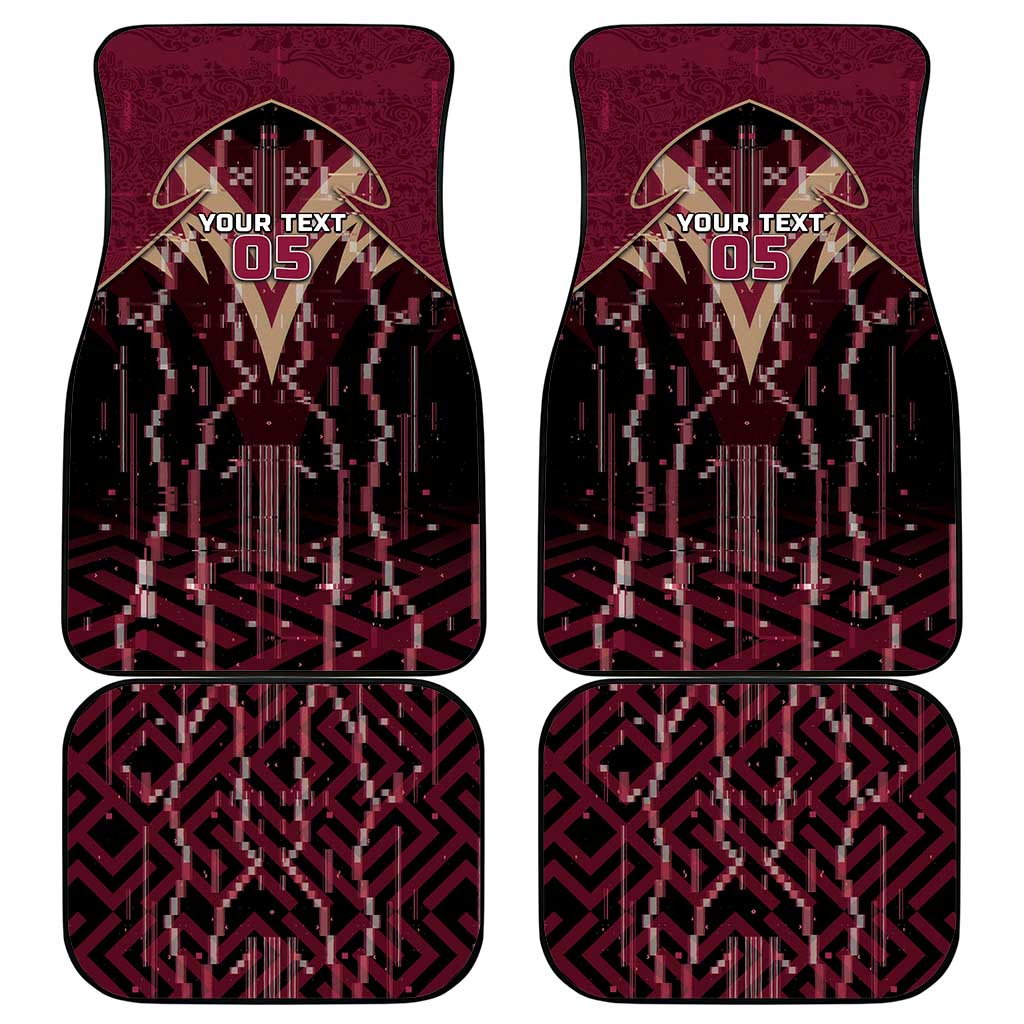 Custom Qatar Football Car Mats Glitch Style Falcon With Arabic Patterns
