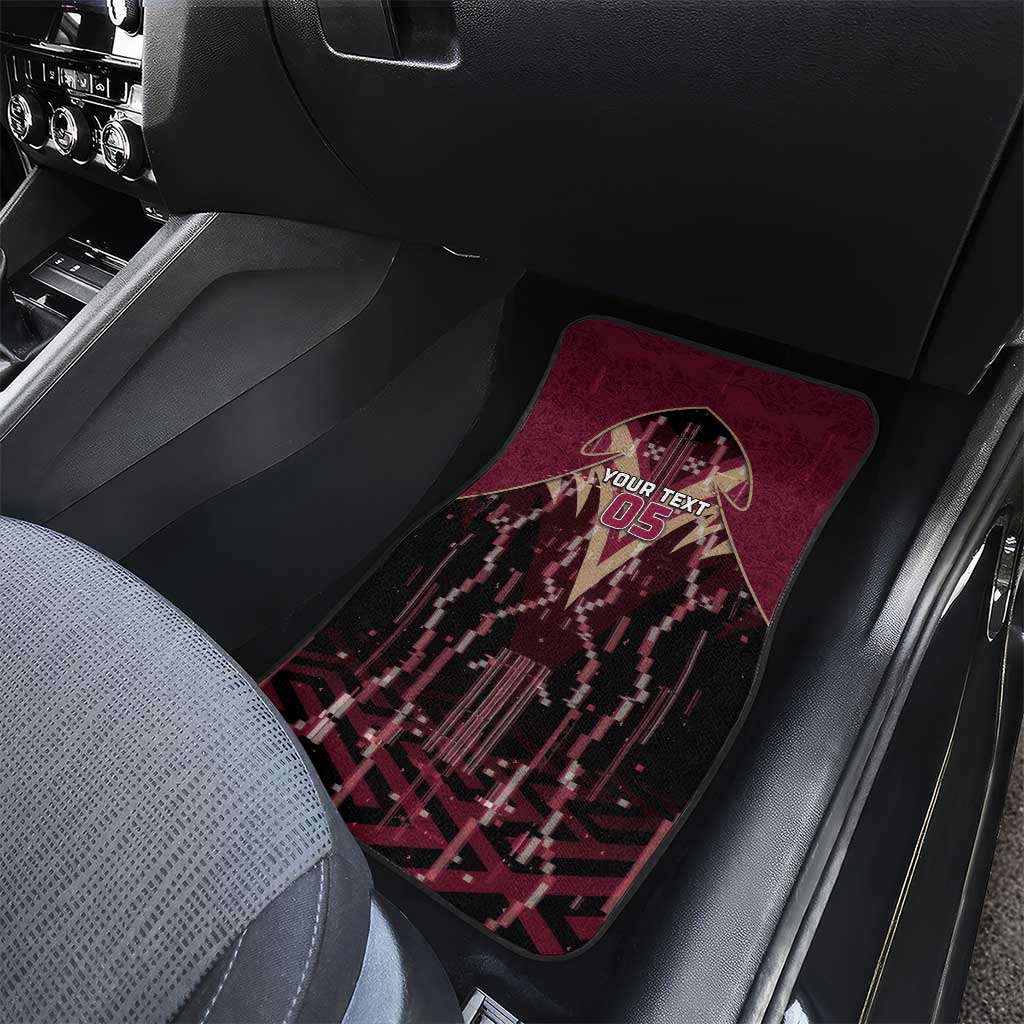 Custom Qatar Football Car Mats Glitch Style Falcon With Arabic Patterns