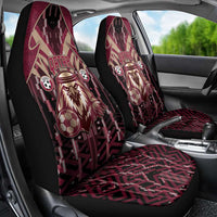 Qatar Football Car Seat Cover Glitch Style Falcon With Arabic Patterns