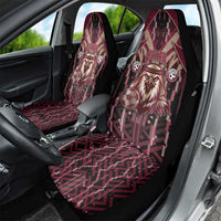 Qatar Football Car Seat Cover Glitch Style Falcon With Arabic Patterns