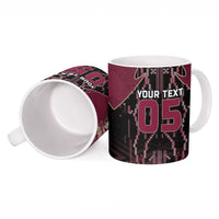 Custom Qatar Football Ceramic Mug Glitch Style Falcon With Arabic Patterns