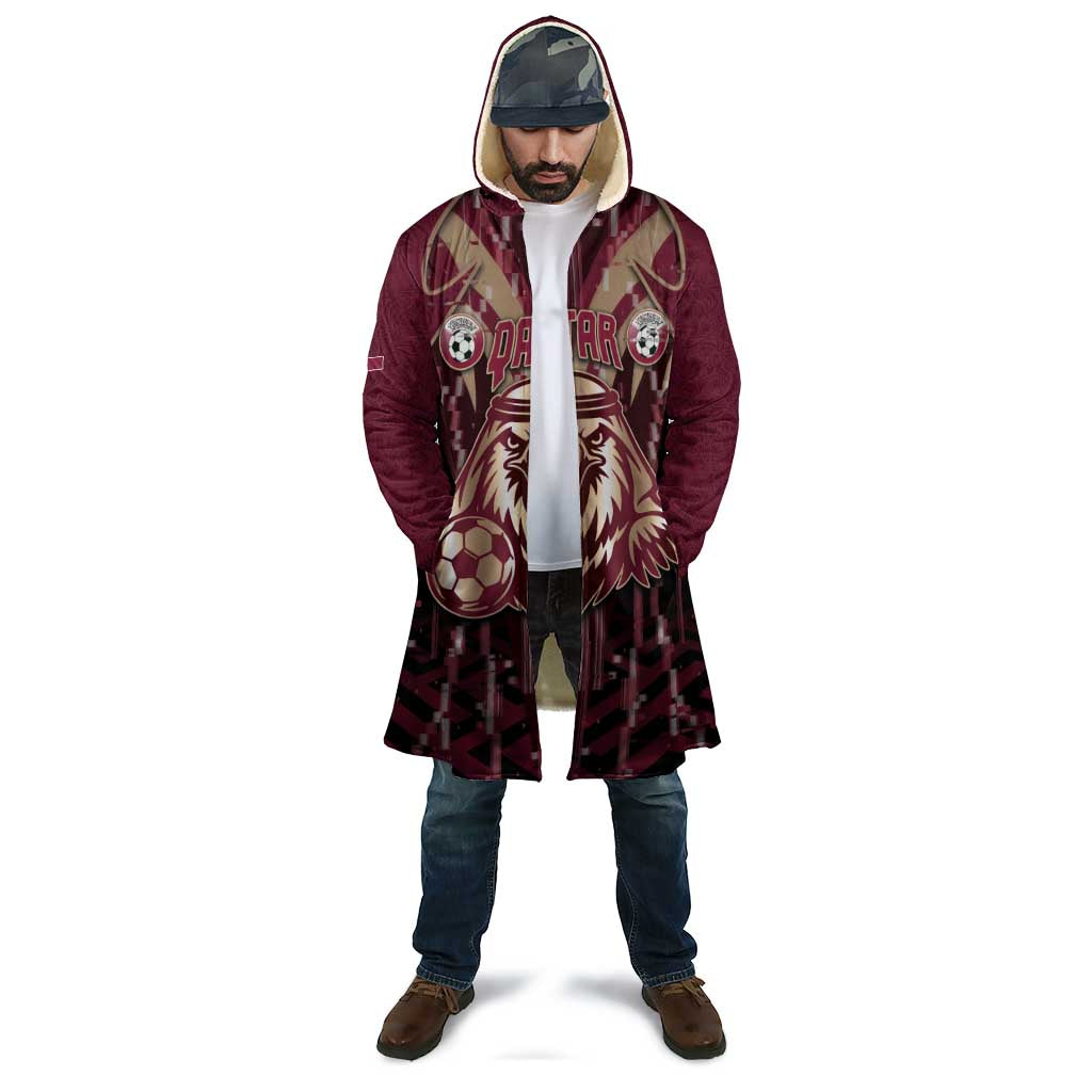 Custom Qatar Football Cloak Glitch Style Falcon With Arabic Patterns